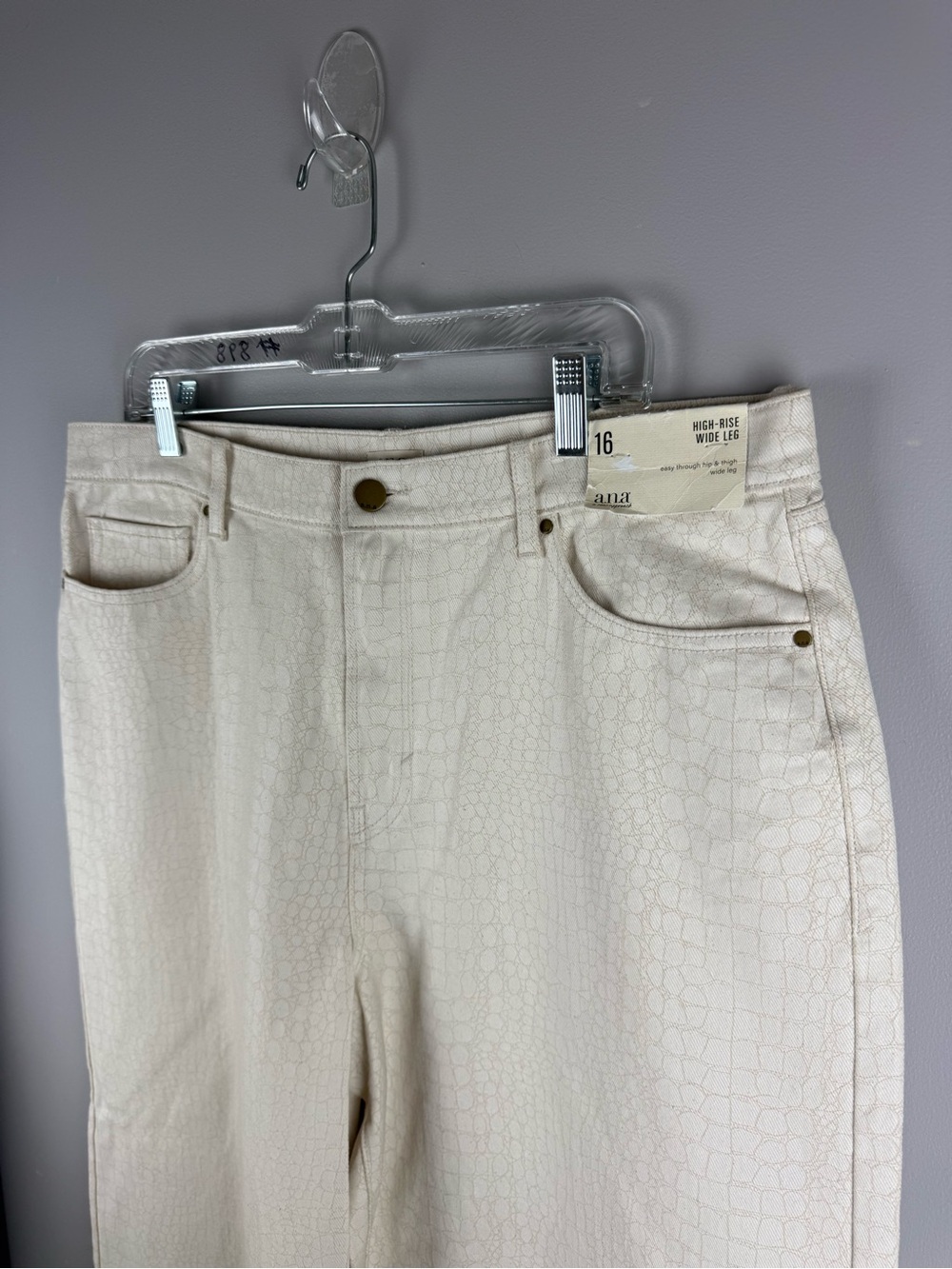 Ana Women’s Cream Alligator Print High Rise Wide Leg Jeans SZ 16 New 100% Cotton